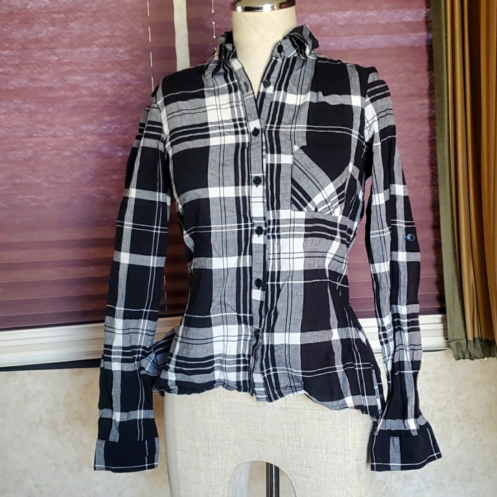 Plaid peplum button up